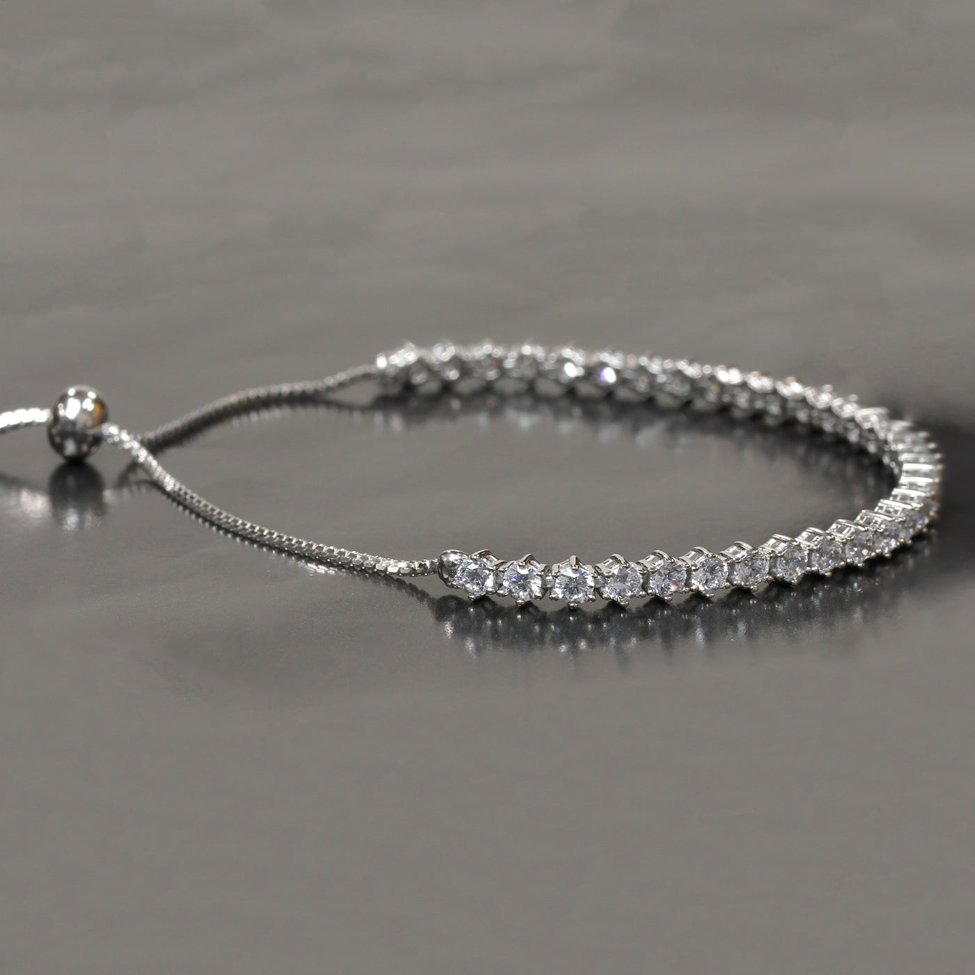 Adjustable Tennis Chain Bracelet, Platinum Plated Sterling Silver