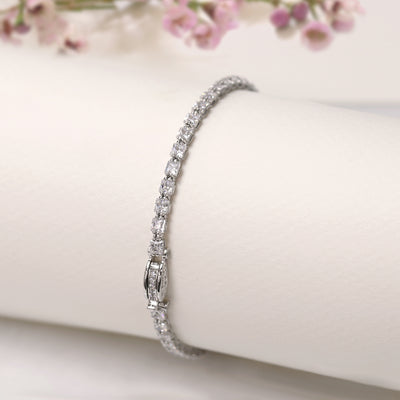 Fancy Square Princess Tennis Bracelet, Platinum Plated Sterling Silver