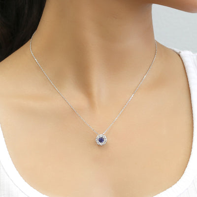 Invisible Set Cluster Pendant Chain Necklace, Platinum Plated Sterling Silver