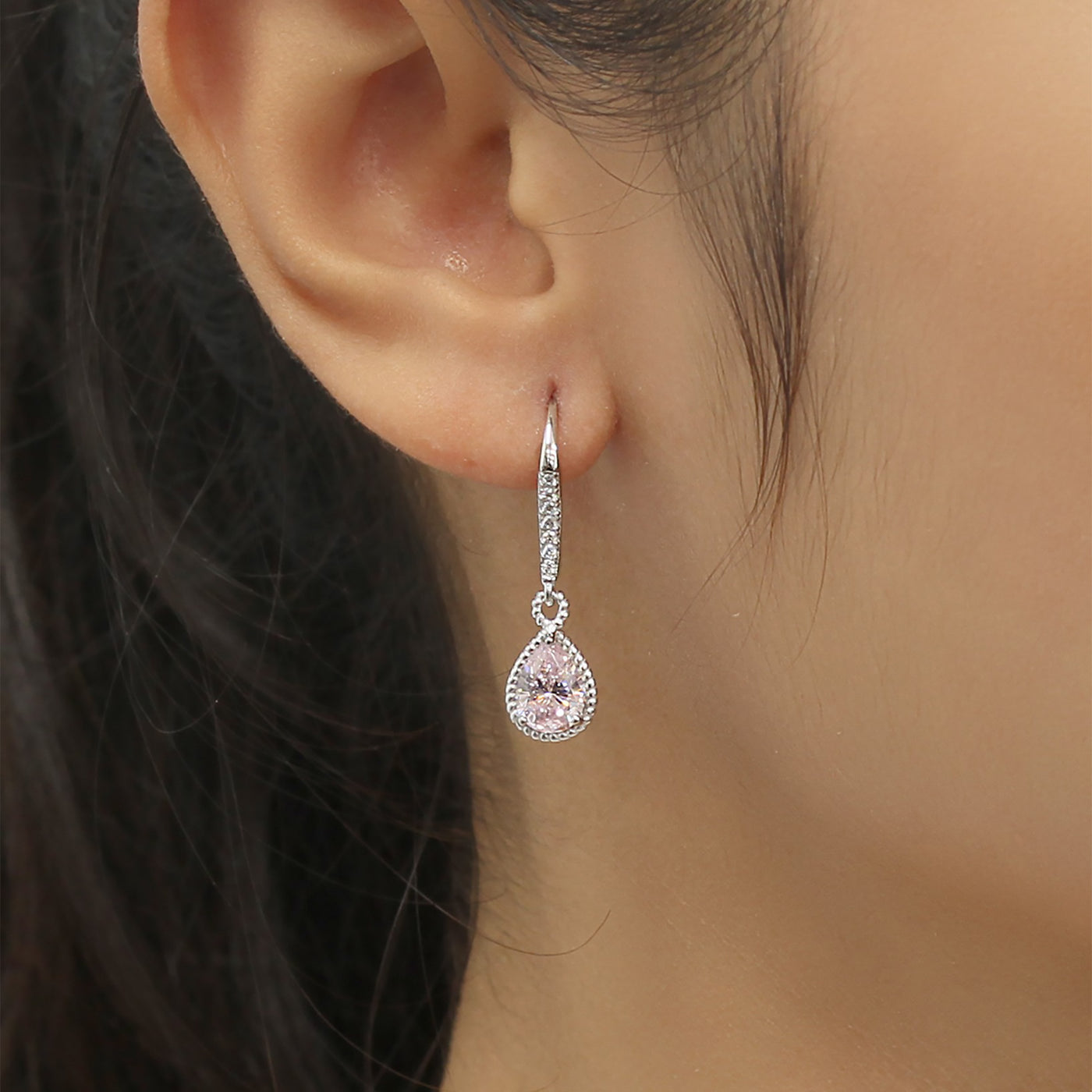 Sterling Silver 1 Carat Pear Cut Dangle Pink Earrings