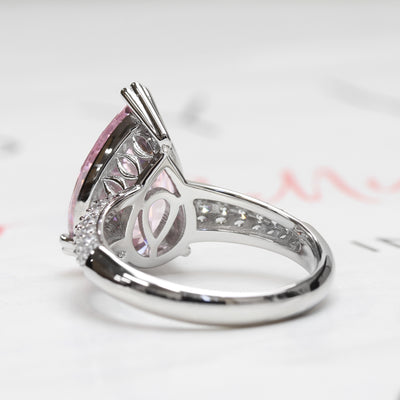 Sterling Silver 5.75 CT Teardrop Pink Ring