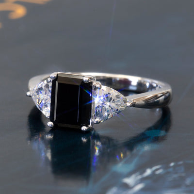 Simulated 1.7 CT Black Diamond Ring, Platinum Plated Sterling Silver