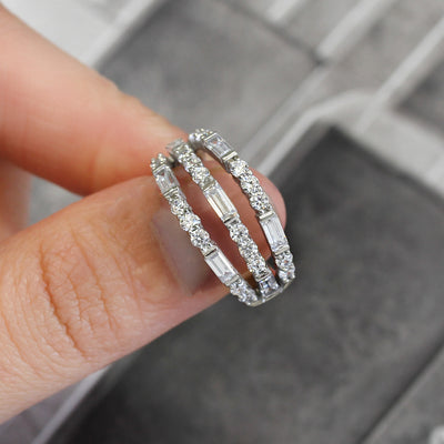Sterling Silver 3-Row 7mm Wide Band Ring