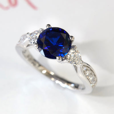 Brilliant 2 CT Simulated Blue Sapphire Ring, Platinum Plated Sterling Silver