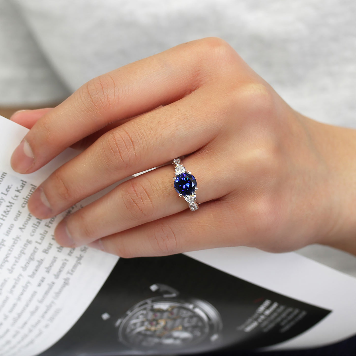 Brilliant 2 CT Simulated Blue Sapphire Ring, Platinum Plated Sterling Silver