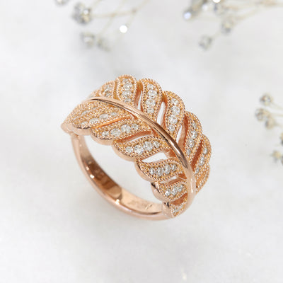 Sterling Silver Simulated Diamond Dainty Pave Leaf Wrap Ring