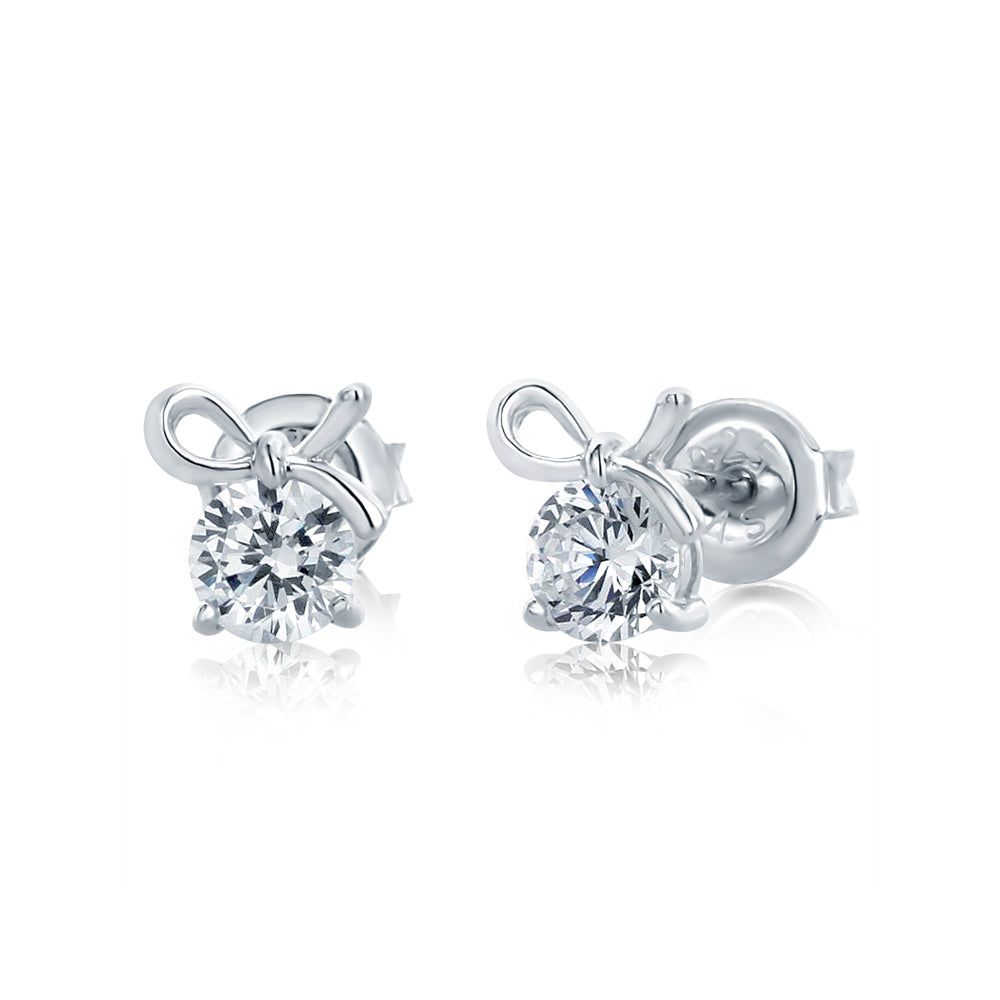 1 CTW Bow Earrings, Platinum Plated Sterling Silver