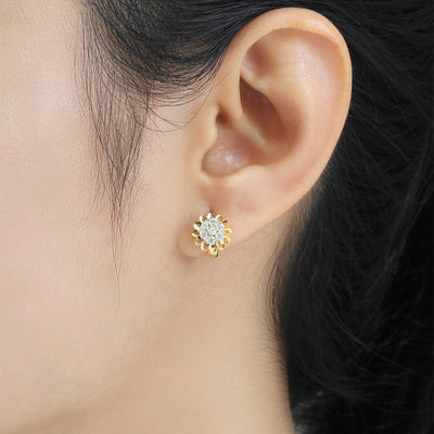 Solid 14K Gold Flower Huggie Hoop Cartilage Earrings