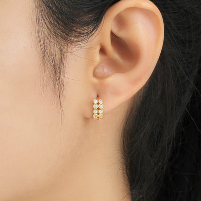 Solid 14K Gold Two Row Huggie Hoop Cartilage Earrings