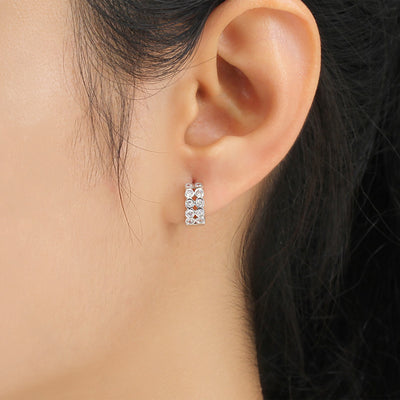 Solid 14K Gold Two Row Huggie Hoop Cartilage Earrings
