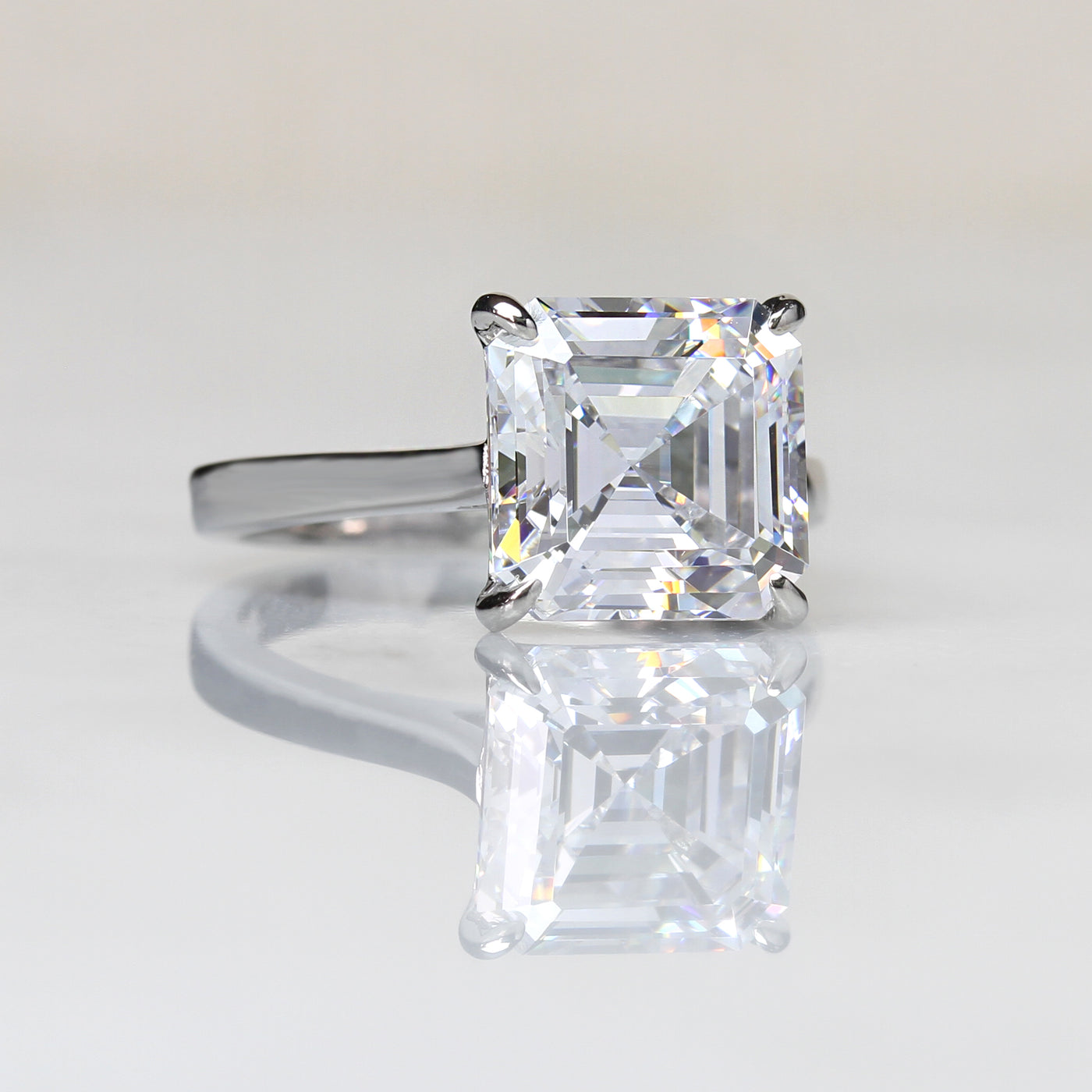 5 CT Asscher Cut Moissanite Solitaire Ring, Sterling Silver,