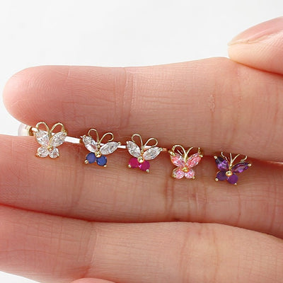 Solid 14K Gold Small Butterfly Cartilage Earrings