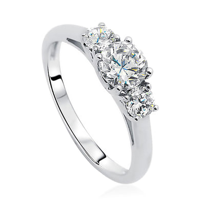 Sterling Silver Diamond Simulated 1 CT Classic Three Stone Ring