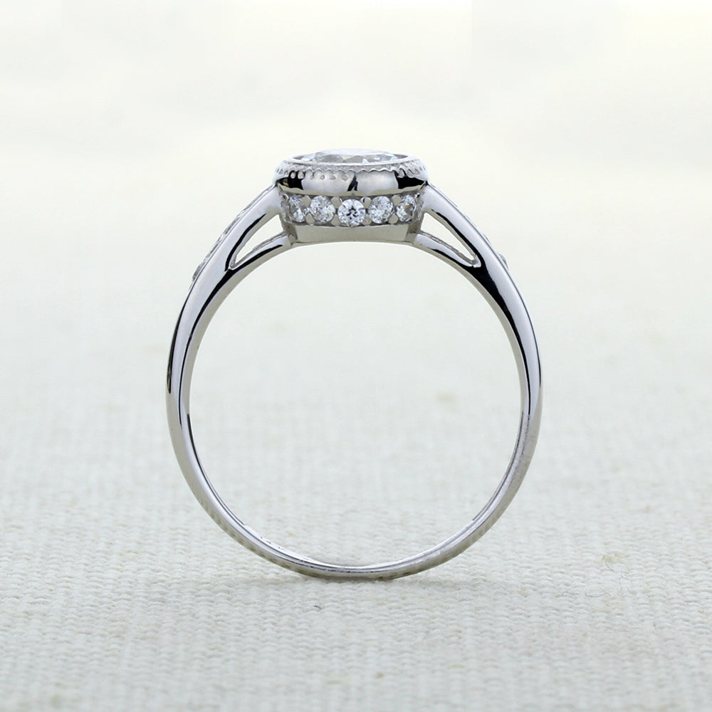 "Bezel Enigma Halo" 14K White Gold Wedding Ring