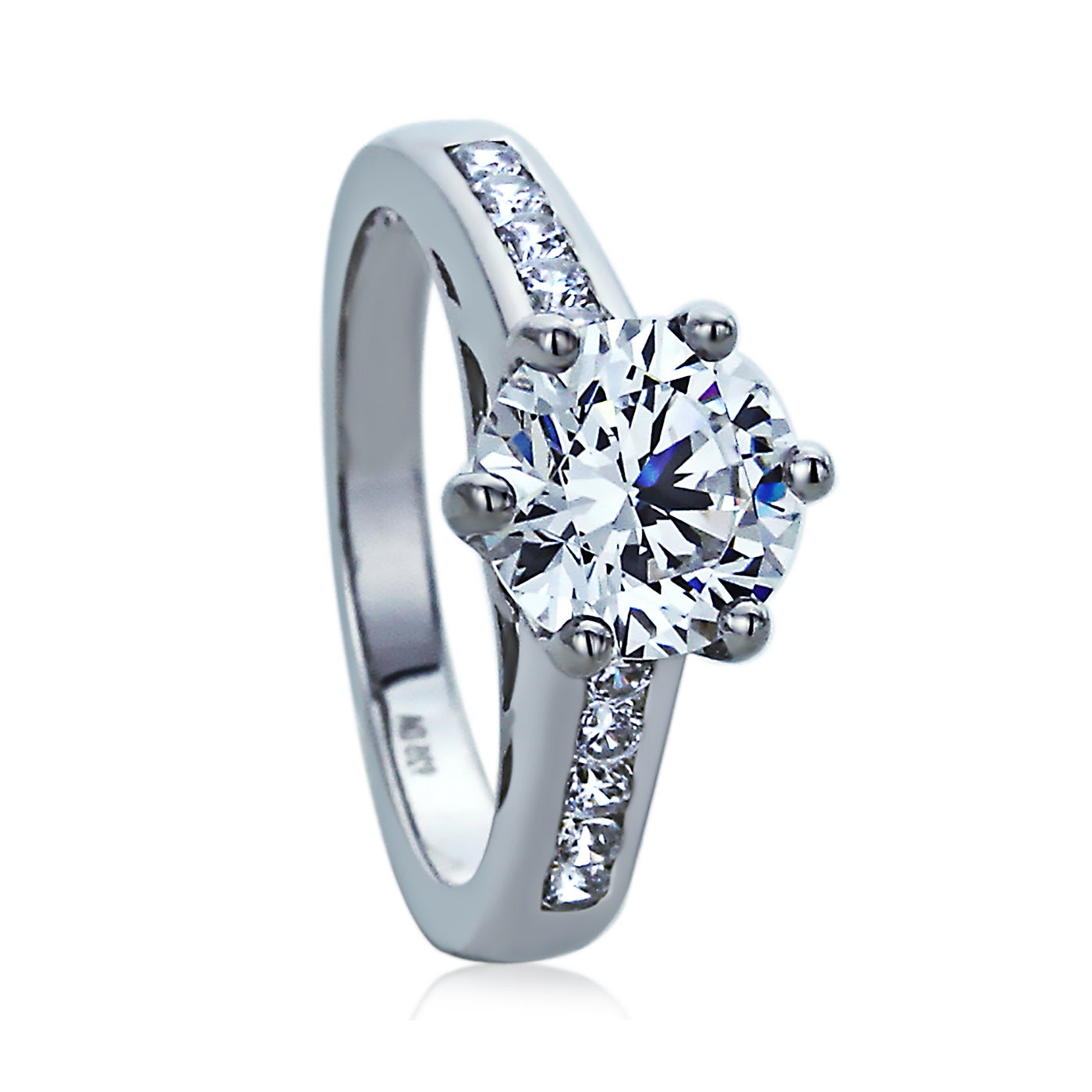 Sterling Silver Diamond Simulated Six Prong Solitaire Ring