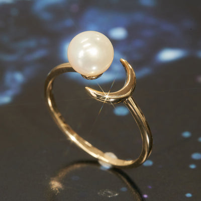 Genuine Akoya Pearl Crescent Moon Open Ring