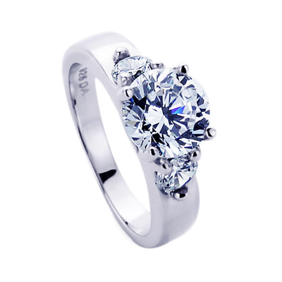 Sterling Silver Simulated Diamond 2 CT Three Stone Edwardian Style Ring