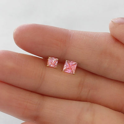 14K Gold Pink CZ Solitaire Cartilage Stud Earrings