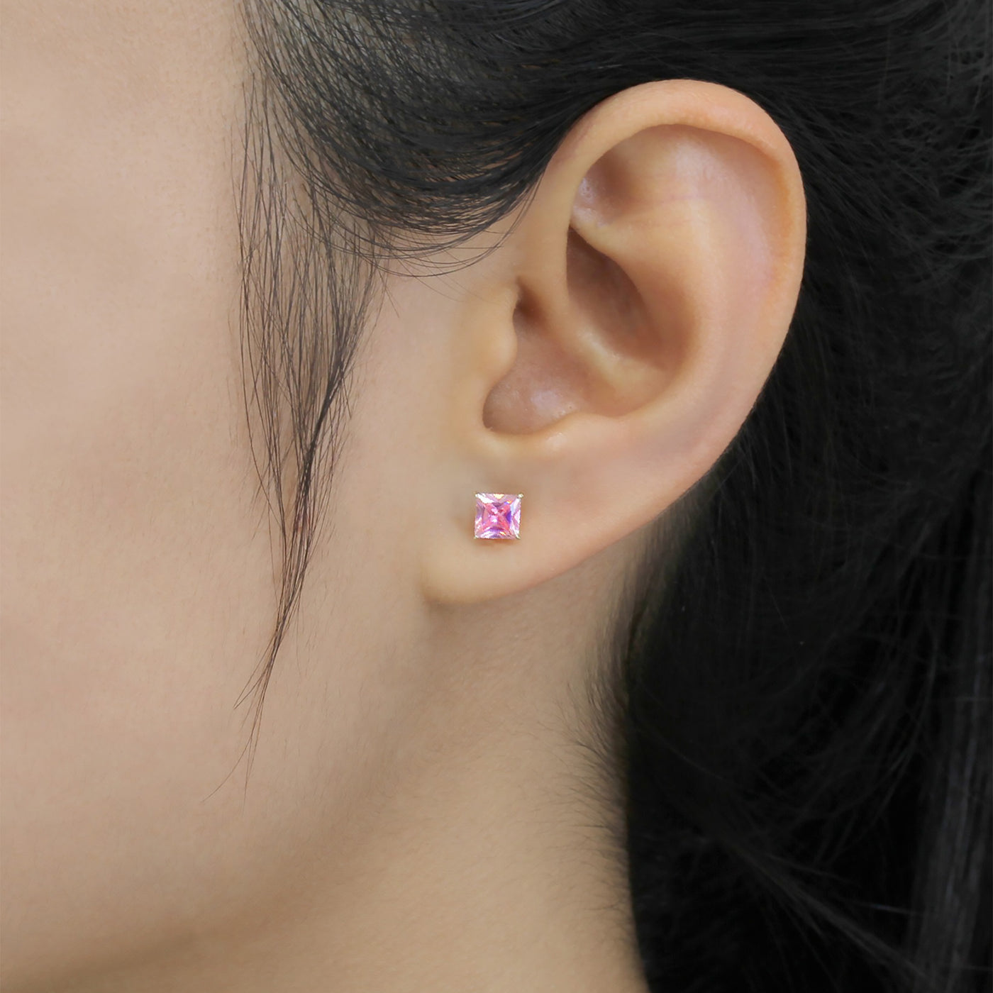 14K Gold Pink CZ Solitaire Cartilage Stud Earrings