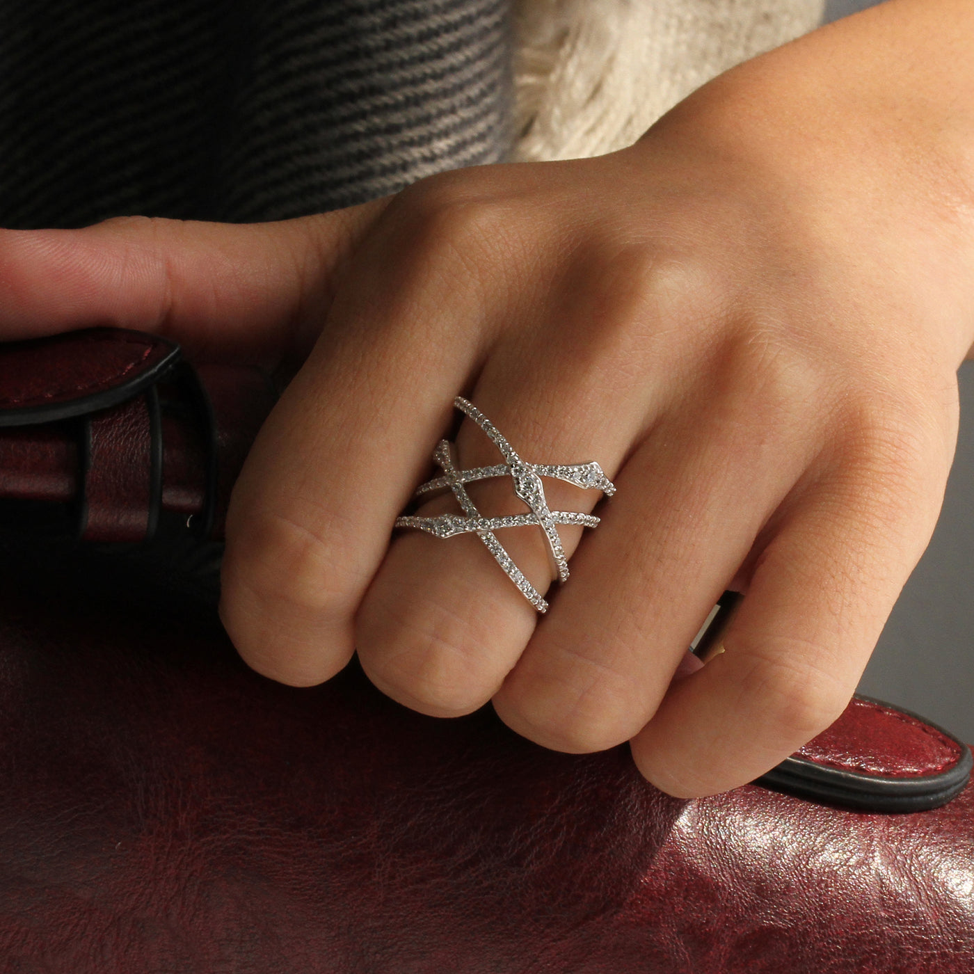 Vine Knot Intertwined Crisscross Ring, Sterling Silver