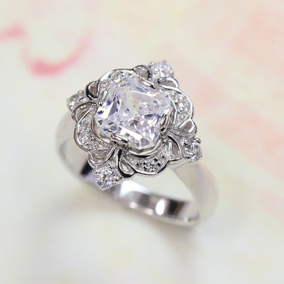 Sterling Silver Engagement Wedding Cushion Stone Edwardian Ring