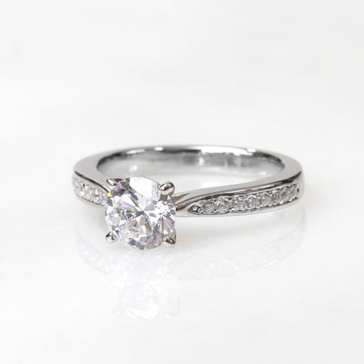 Sterling Silver Classic Pave Set Solitaire Ring
