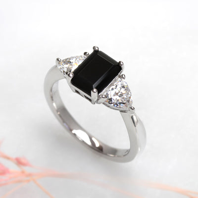 Simulated 1.7 CT Black Diamond Ring, Platinum Plated Sterling Silver