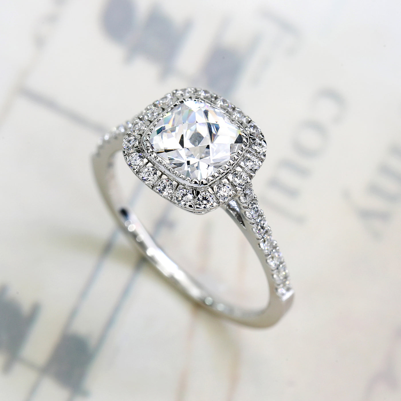 Sterling Silver Diamond Simulant Vintage Halo Ring
