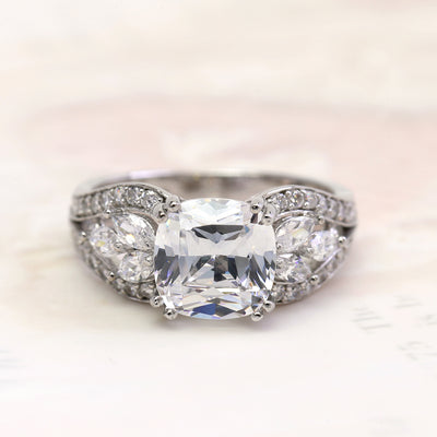 Sterling Silver Simulated Diamond Double Prong Vintage Edwardian Ring