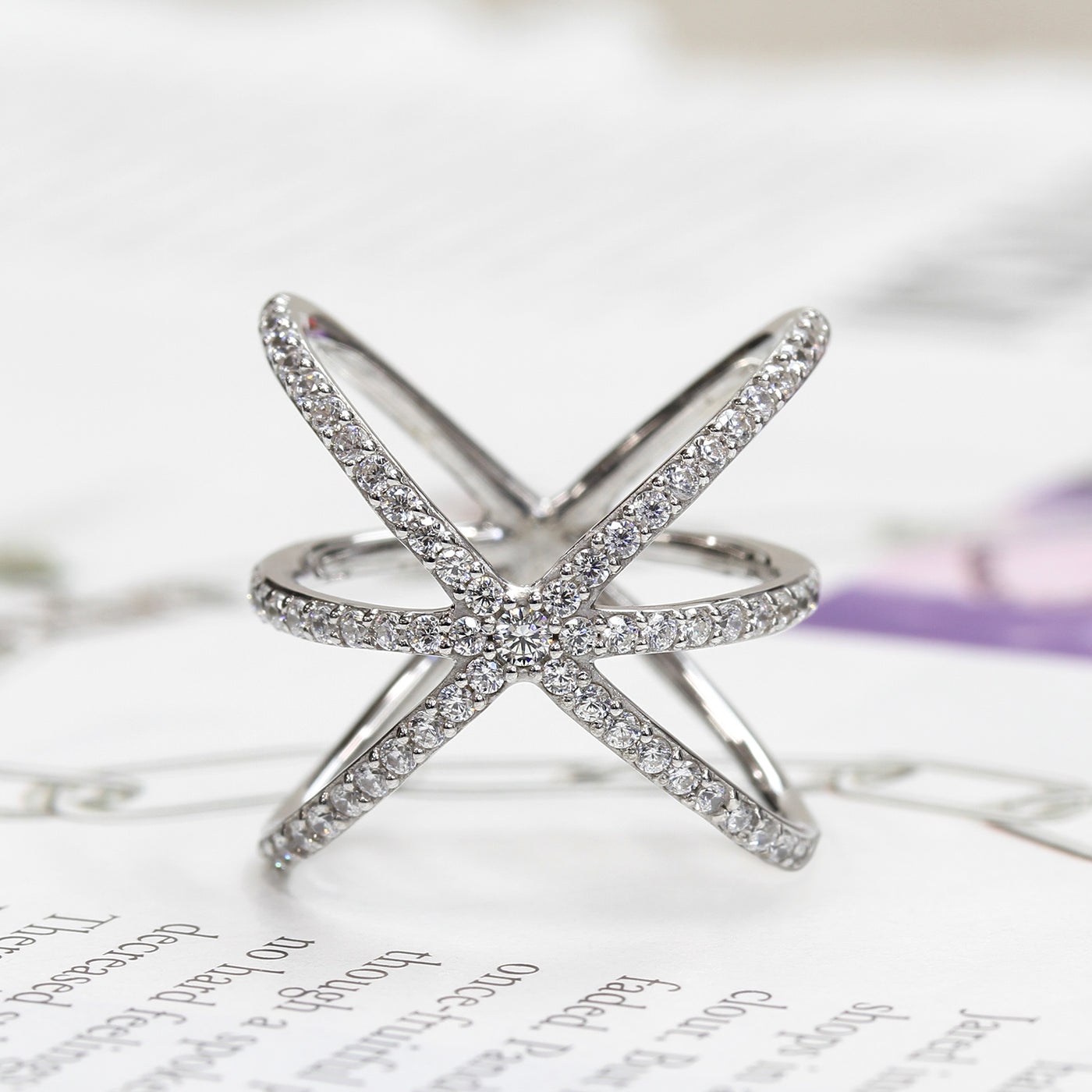 Galaxy Crisscross Ring, Platinum Plated Sterling Silver