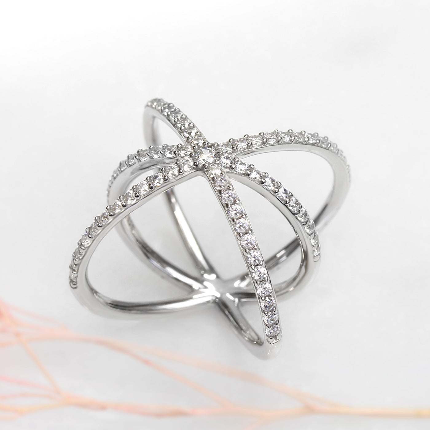 Galaxy Crisscross Ring, Platinum Plated Sterling Silver
