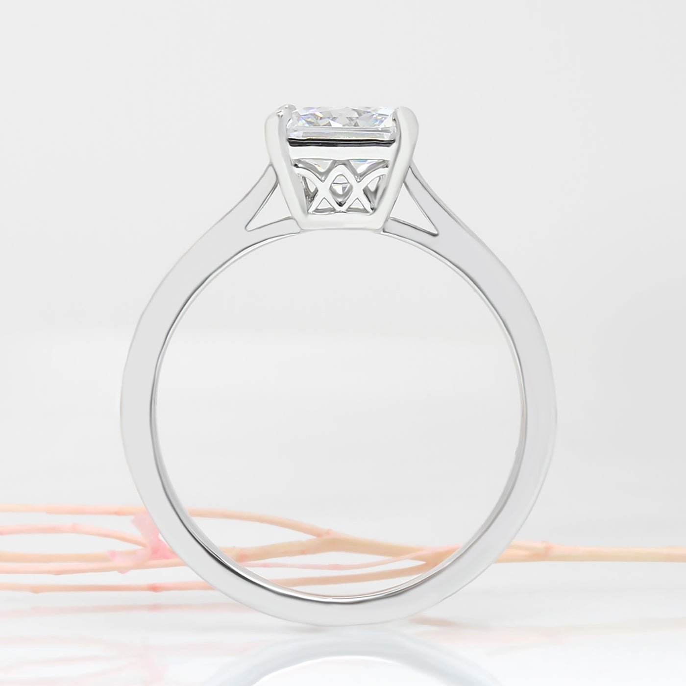 Sterling Silver Diamond Simulant Solitaire Princess Cut Ring