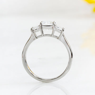 Center 1.5 CT Princess Cut Three Stone Ring, Sterling Silver