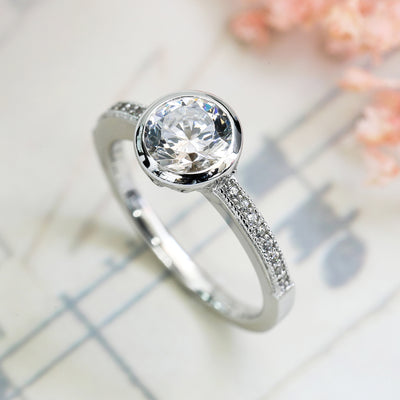 Sterling Silver Diamond Simulant Solitaire Bezel Ring