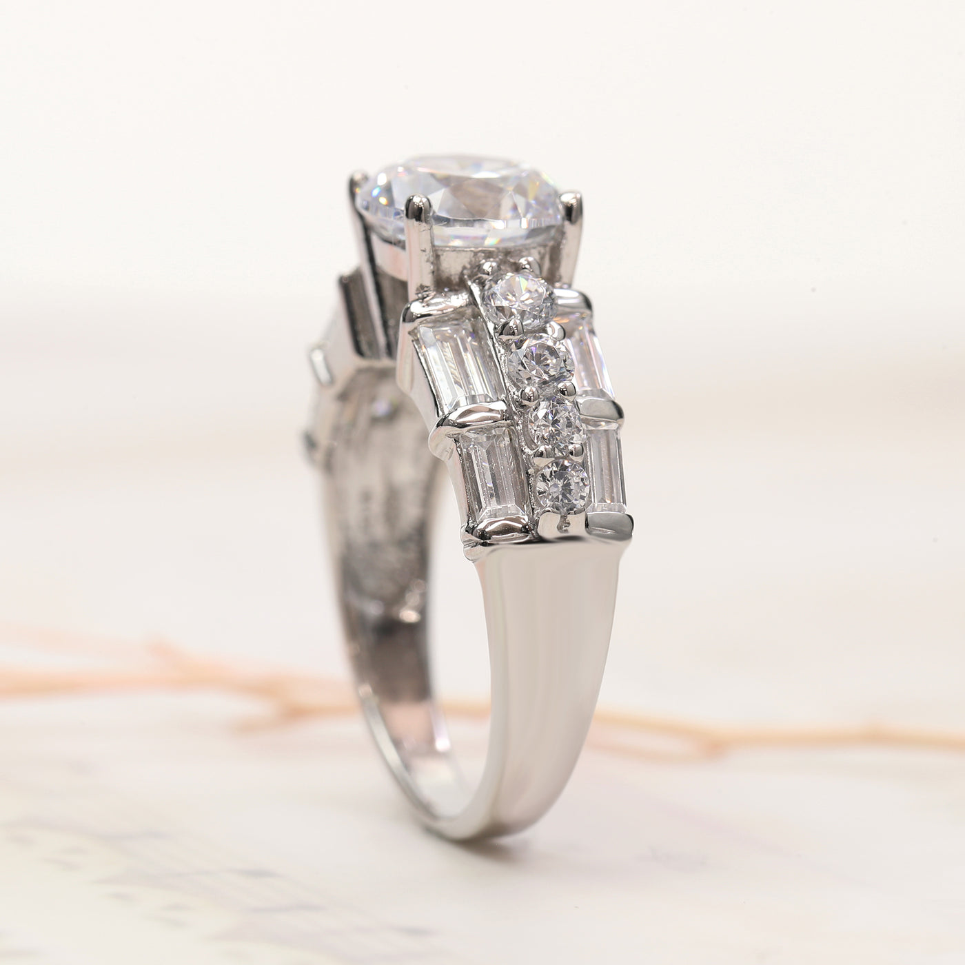 Sterling Silver Diamond Simulant Vintage Edwardian Ring