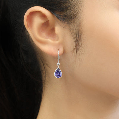 Teardrop 3.6 CTW Simulated Tanzanite Earrings, Platinum Plated Sterling Silver