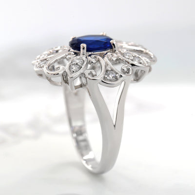 Sterling Silver Simulated Blue Sapphire Edwardian Ring