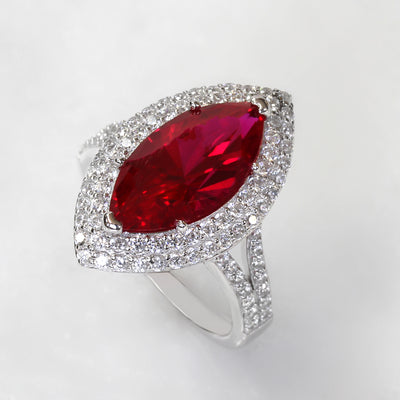 Platinum Plated Sterling Silver Ruby Marquise Cocktail Ring