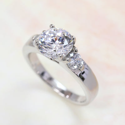 Sterling Silver Simulated Diamond 2 CT Three Stone Edwardian Style Ring