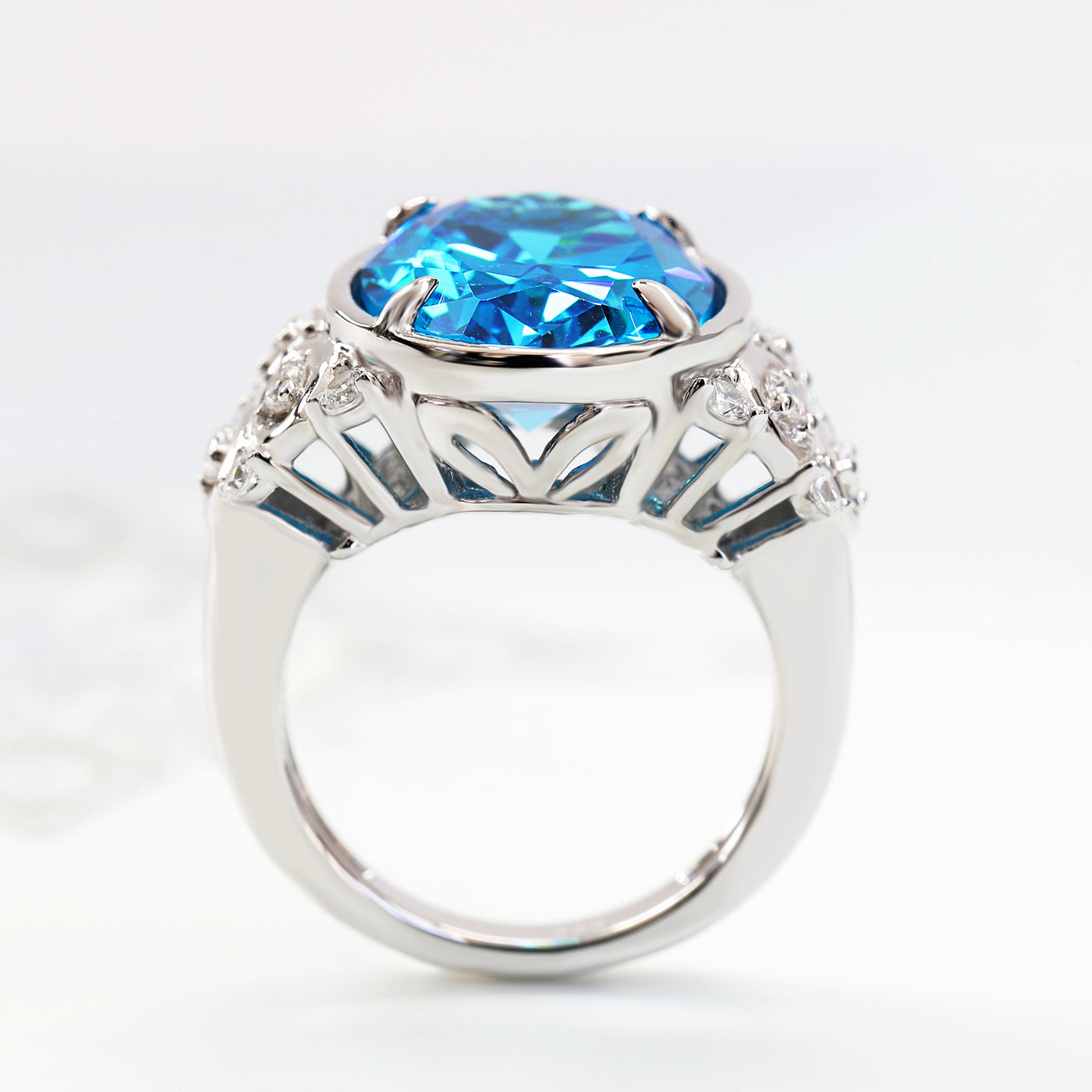 Sterling Silver Simulated London Blue Topaz Vintage Edwardian Cocktail Ring