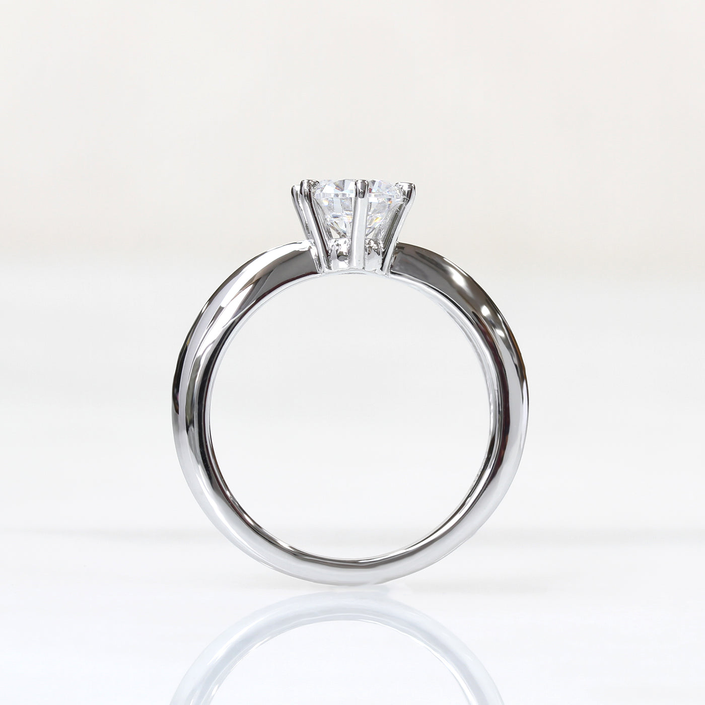 Sterling Silver Diamond Simulant Round Solitaire Ring