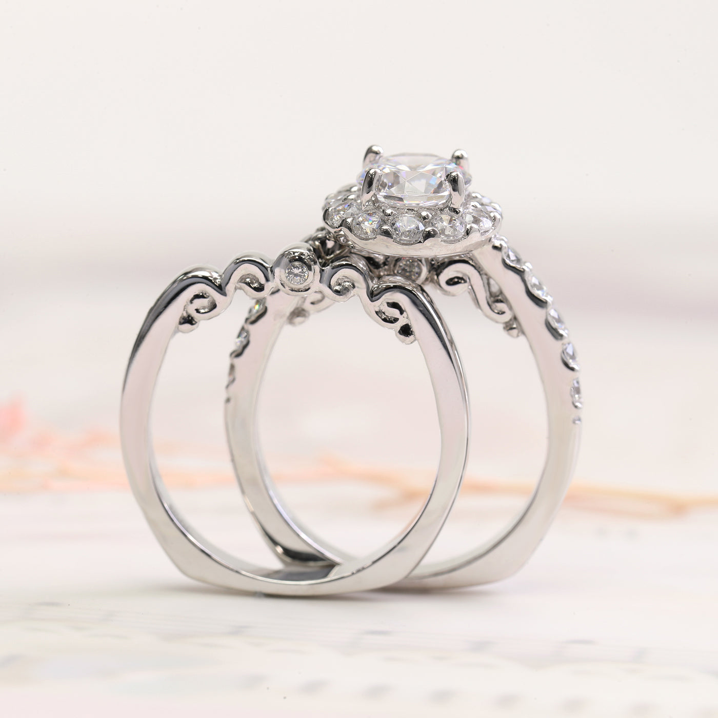 Radiant Filigree Edwardian Engagement Ring Set, 1.2 CT