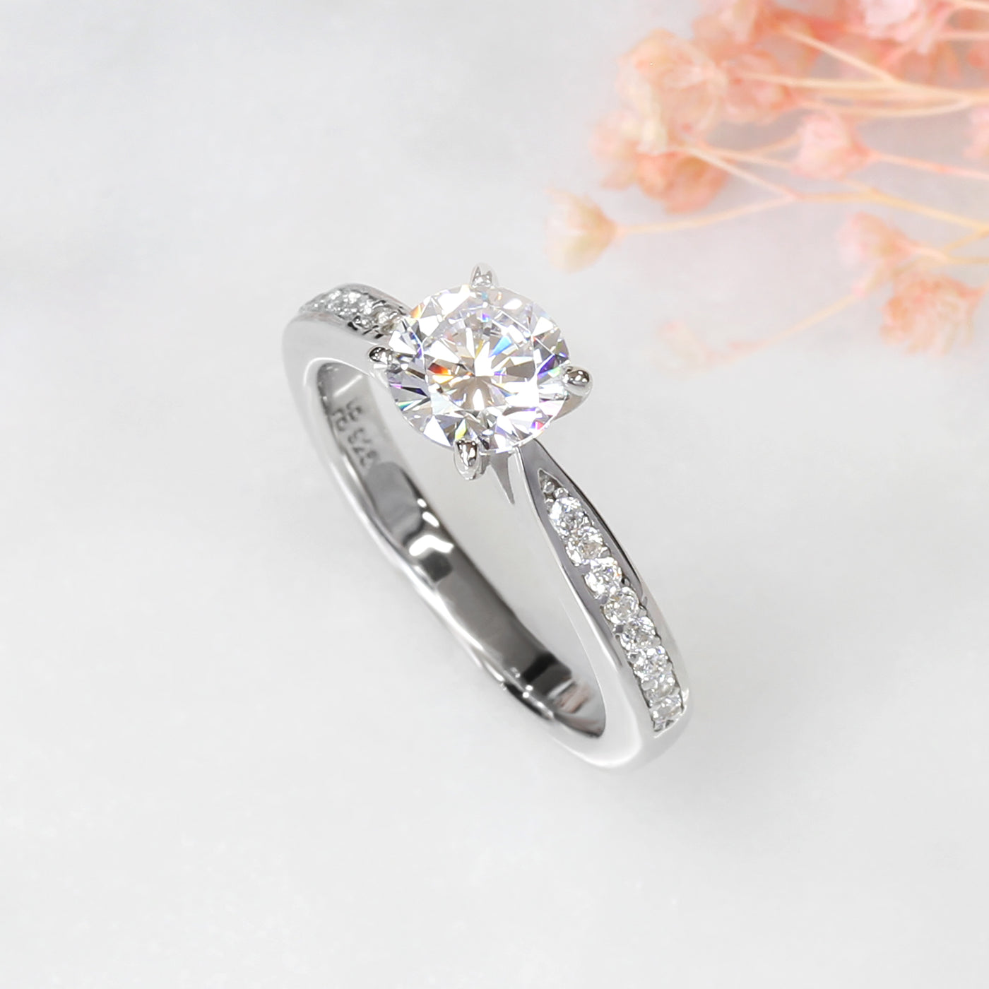 Sterling Silver Classic Pave Set Solitaire Ring