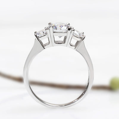 Solid 14K White Gold 1 CT Classic Three Stone Ring