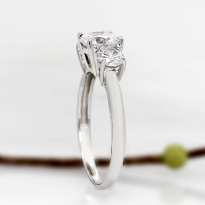 Solid 14K White Gold 1 CT Classic Three Stone Ring
