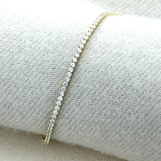 Classic Round Brilliant Tennis Bracelet, 14K Gold Plated Sterling Silver