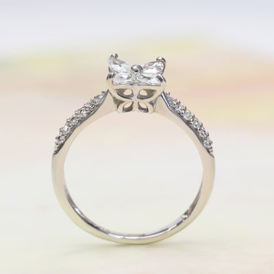 Sterling Silver Diamond Simulant Marquise Butterfly Design Ring