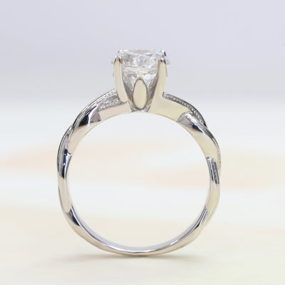 Sterling Silver Diamond Simulant Solitaire Milgrain Edge Infinity Ring