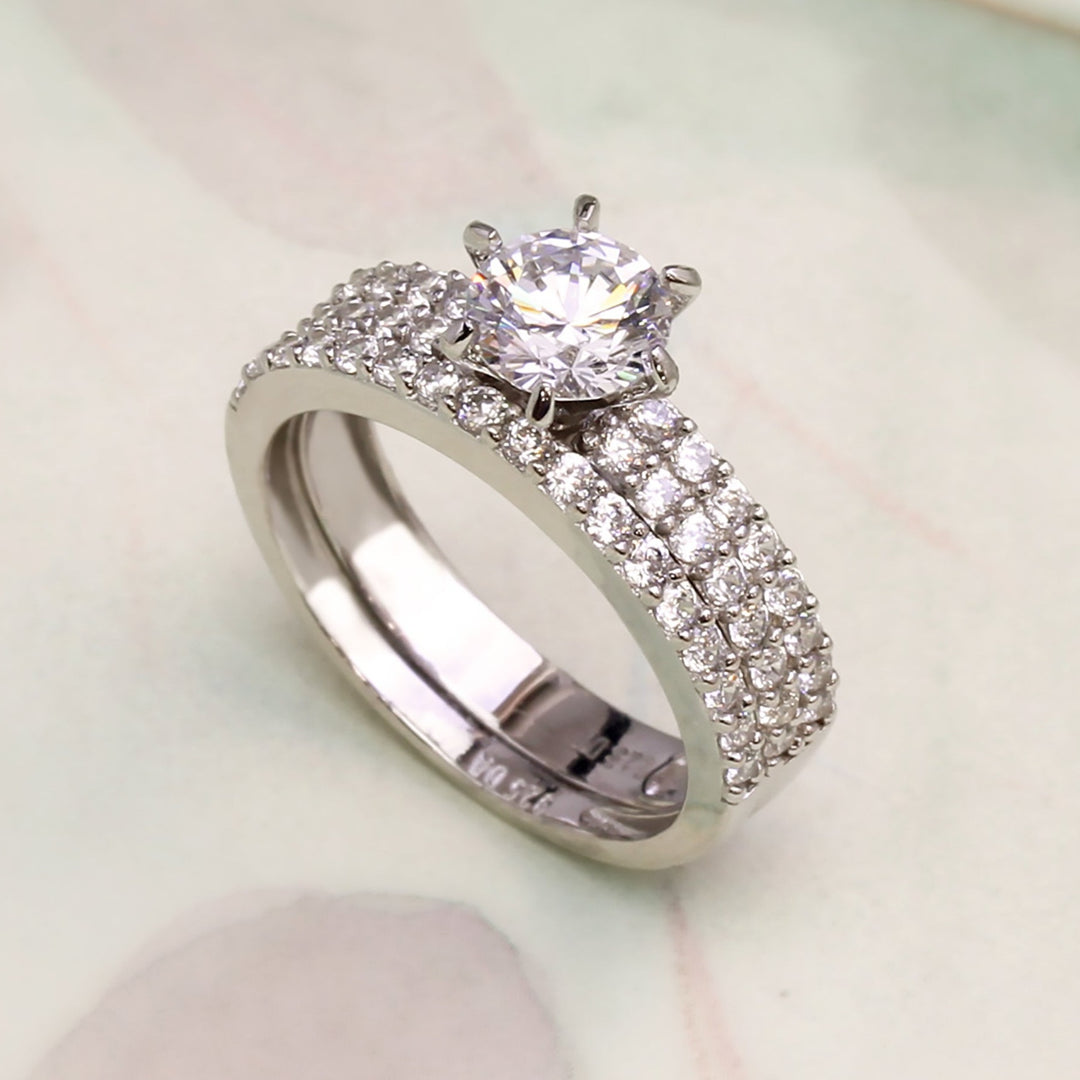 Sterling Silver 1 Carat CZ Gem Half Eternity 2 pcs Sterling Silver 1 Carat CZ Gem Half Eternity 2 pcs