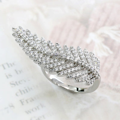Sterling Silver Beautiful Simulated Diamond Pave Leaf Ring